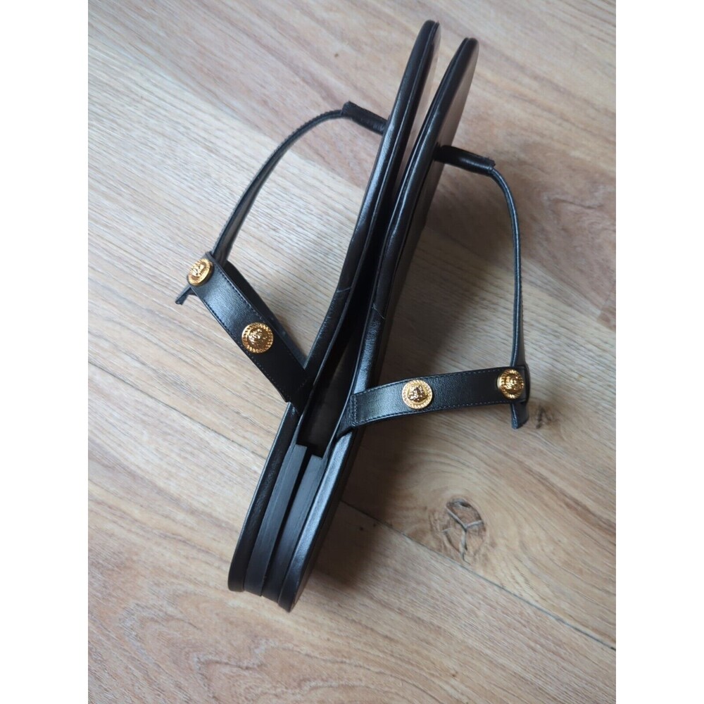 Versace Medusa Studs Flat Thong Sandals Black Leather Womens 10 EU 40 DST669CS - Picture 11 of 14